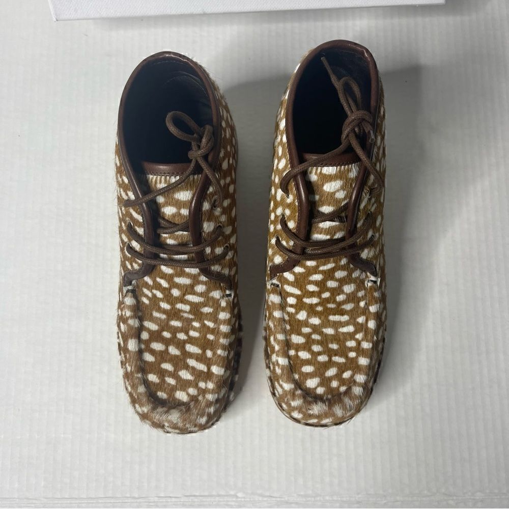 Re/Done Creepe Lace up bootie shoes  in polka dot Calf Hair new - Picture 2 of 9